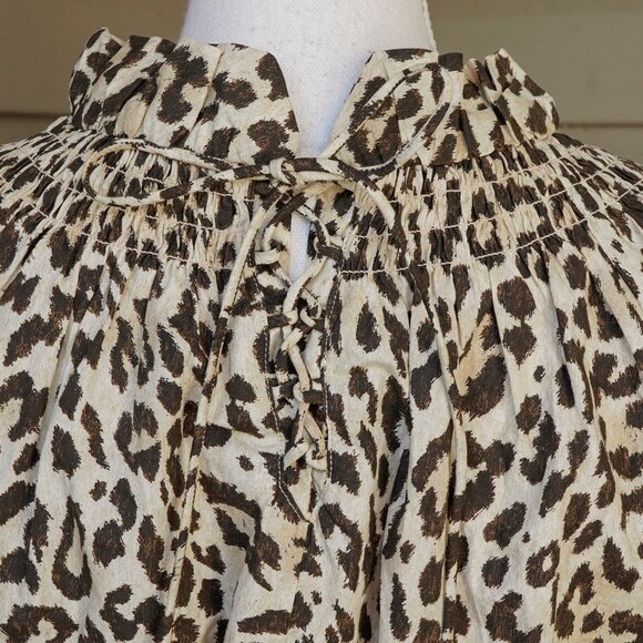 NWT J. Crew Dress Leopard Midi Ruffle Neck 50s Classic Tea Length Balloon Sleeve - Picture 10 of 11